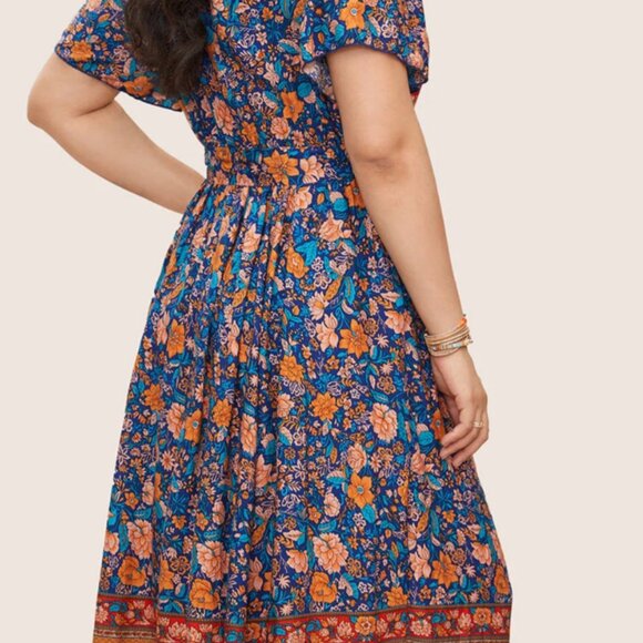 NEW Bandana Surplice Neck Pocket Belted Flutter Hem Maxi Dress Plus Size 2X - Picture 3 of 9